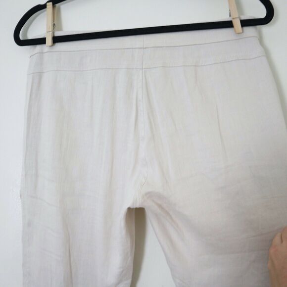 Vince Size 4 Linen Blend Patchwork Cargo Jogger Pants Cream Zipper Front - Picture 10 of 12